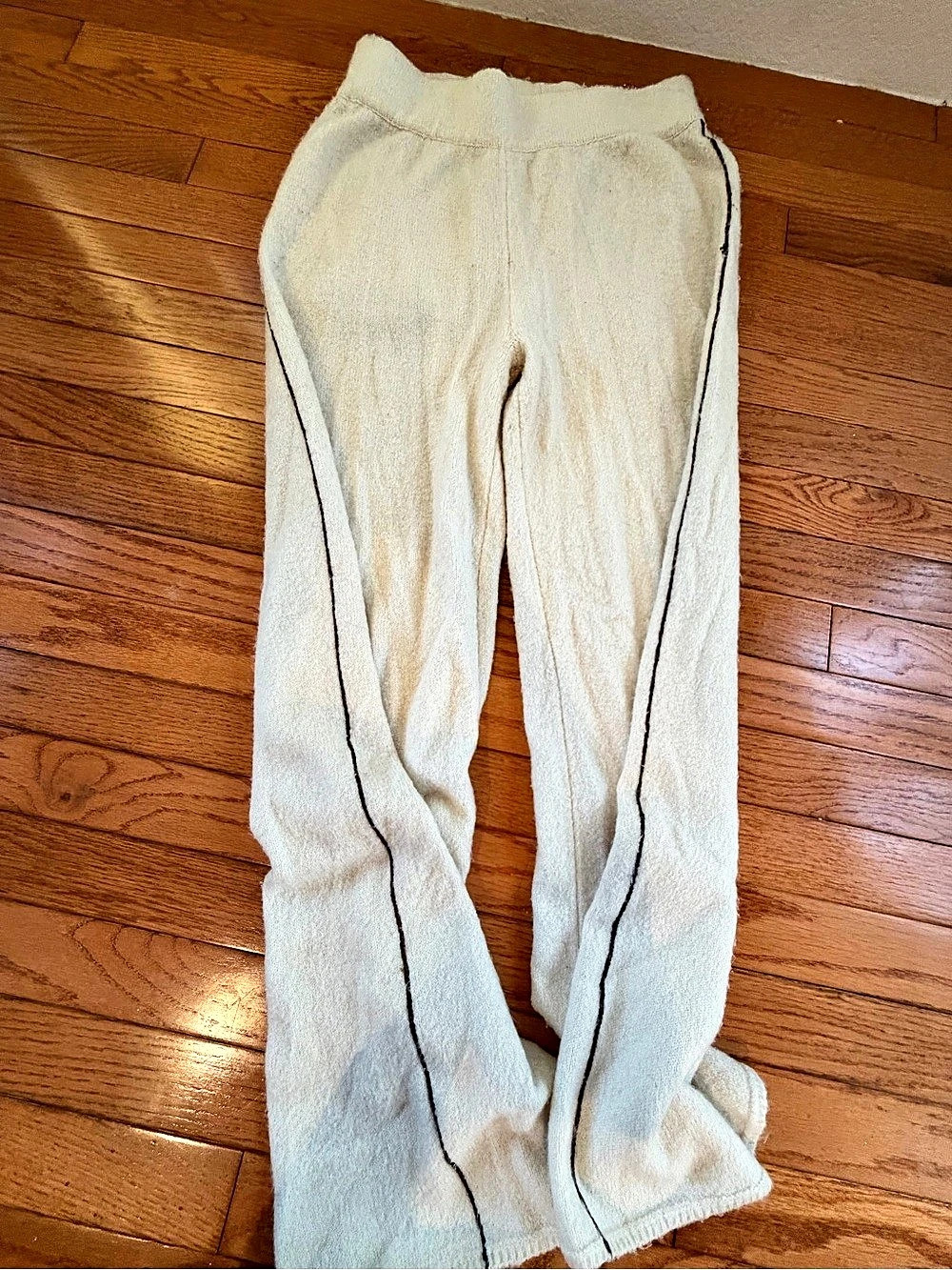 Cream Track Pants with Contrast Piping